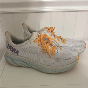 Hoka Women's White and Orange Running Shoes size 8